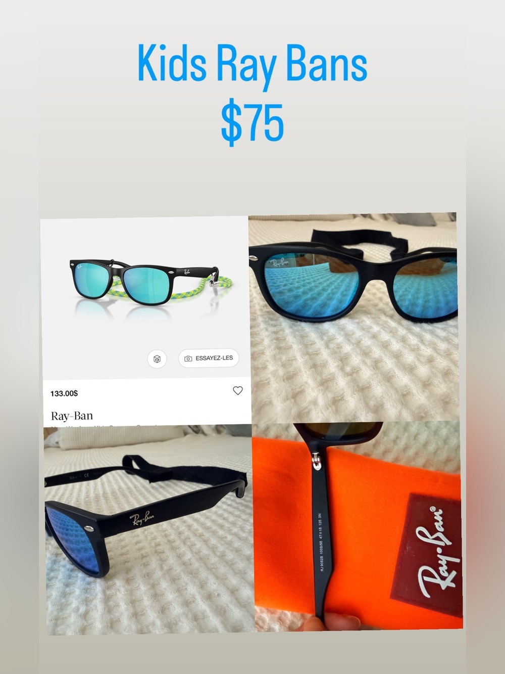 Ray-Ban youth Black Frame Sunglasses with Blue Mirrored Lenses